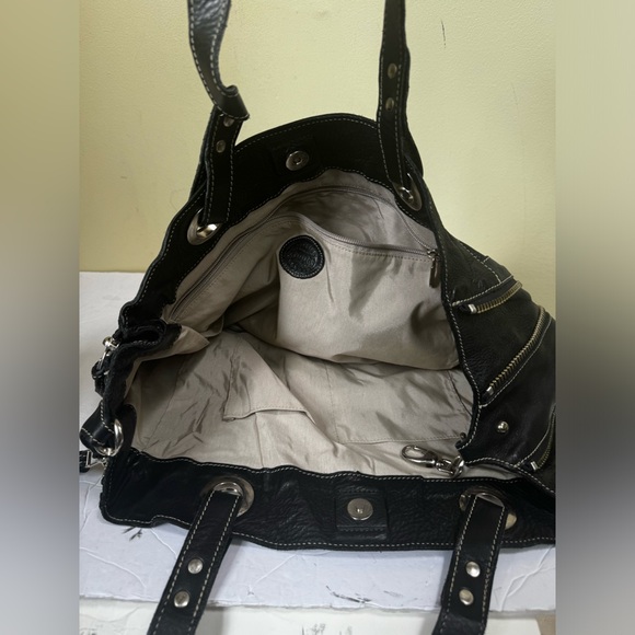 ROOTS Pebble Leather Expandable Big Tote Bag Satchel Shoulder Handbag Zip Pocket - Picture 8 of 16